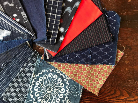 Japanese Vintage Cotton Fabric Assorted Pack / Indigo dyed, Kasuri, Shima, Katazome - SASHIKO.LAB