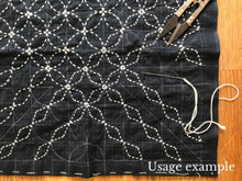 Load image into Gallery viewer, Dot-stenciled sashiko cloth  | white, navy, red, for making hanafukin - SASHIKO.LAB