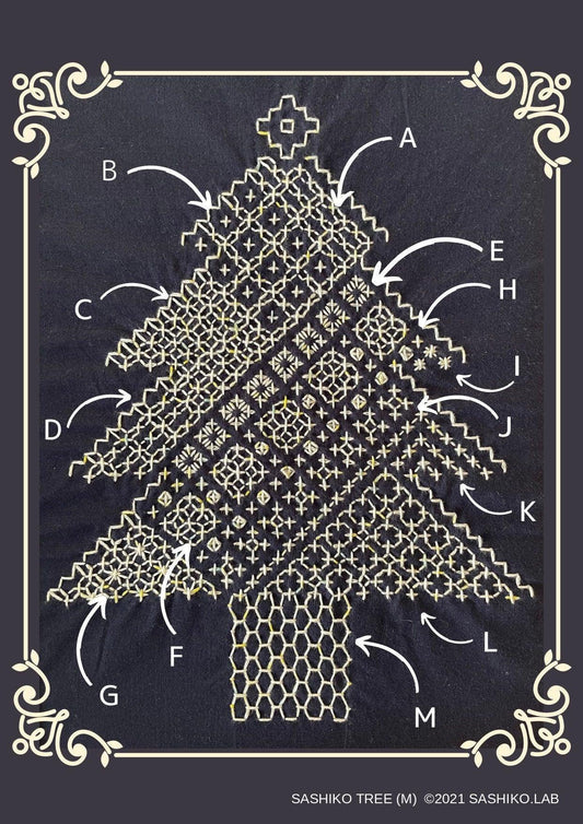 SASHIKO TREE / Hitomezashsi Sashiko Christmas tree with 14 patterns! - SASHIKO.LAB