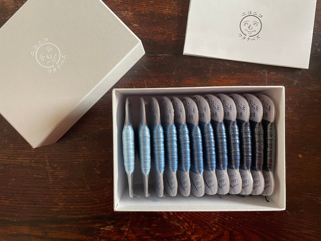 Sashiko thread in 12 shades of indigo blue