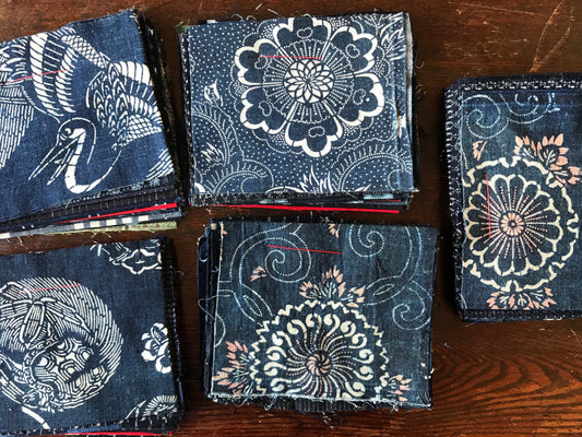 Japanese Vintage Cotton Fabric Assorted Pack / Indigo dyed, Kasuri, Shima, Katazome - SASHIKO.LAB