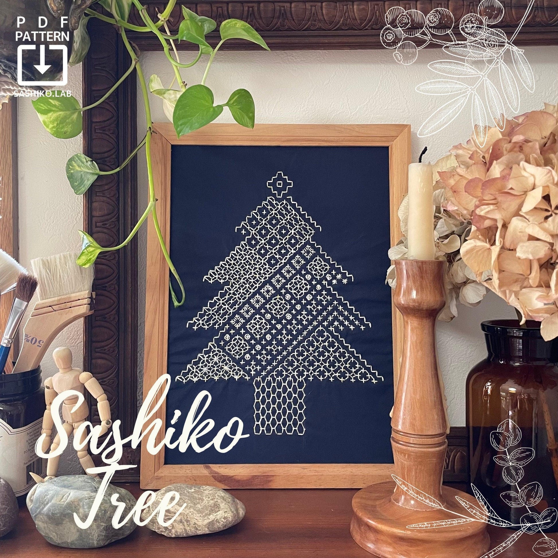 SASHIKO TREE / Hitomezashsi Sashiko Christmas tree with 14 patterns! - SASHIKO.LAB