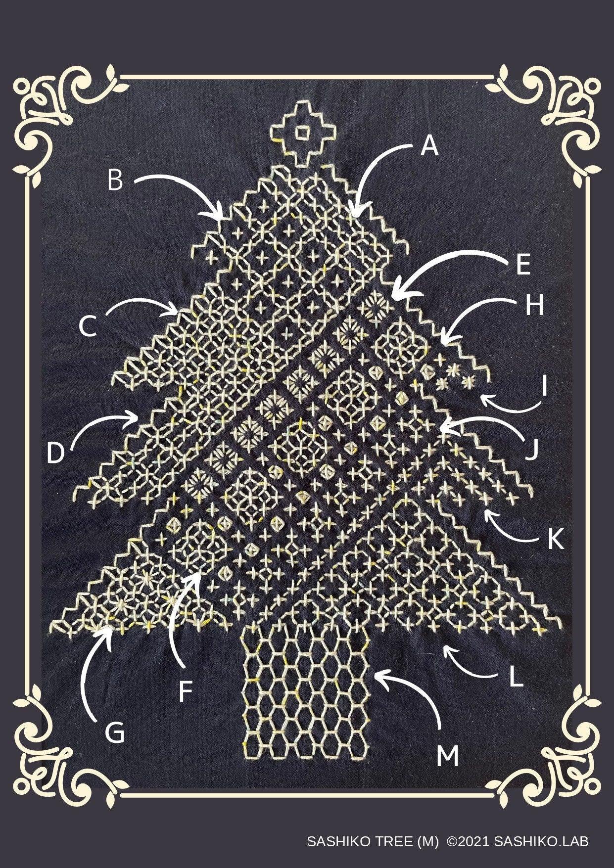 SASHIKO TREE / Hitomezashsi Sashiko Christmas tree with 14 patterns! - SASHIKO.LAB